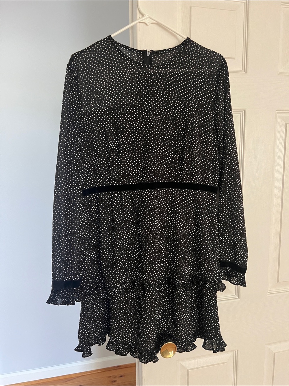 Lulu's Black Polka Dot Long-Sleeve Ruffle Hem Dress